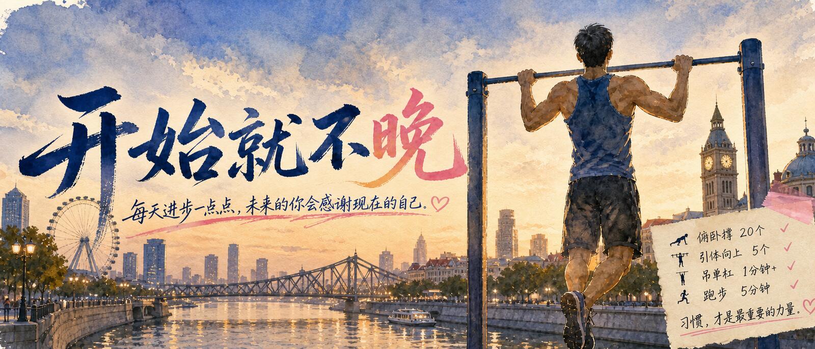 去年还觉得能做一个引体向上就很了不起了,今年已经可以做5个了